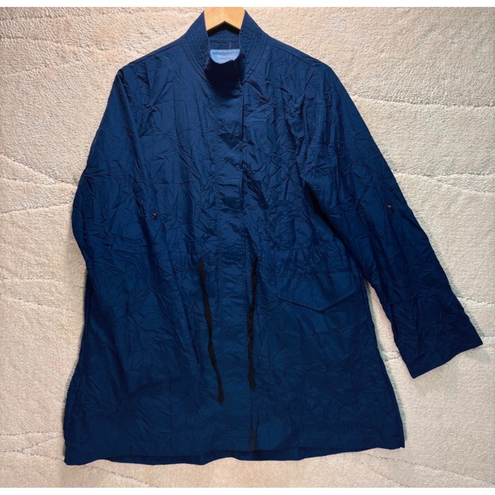 Simply Vera Vera Wang Navy Crinkle Trench Coat Women's Medium M (V6-05)*